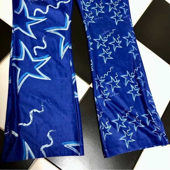 House Of Sunny Infinity Party Satin Pants Klein Blue Women's Size US 10 stars - Picture 8 of 16